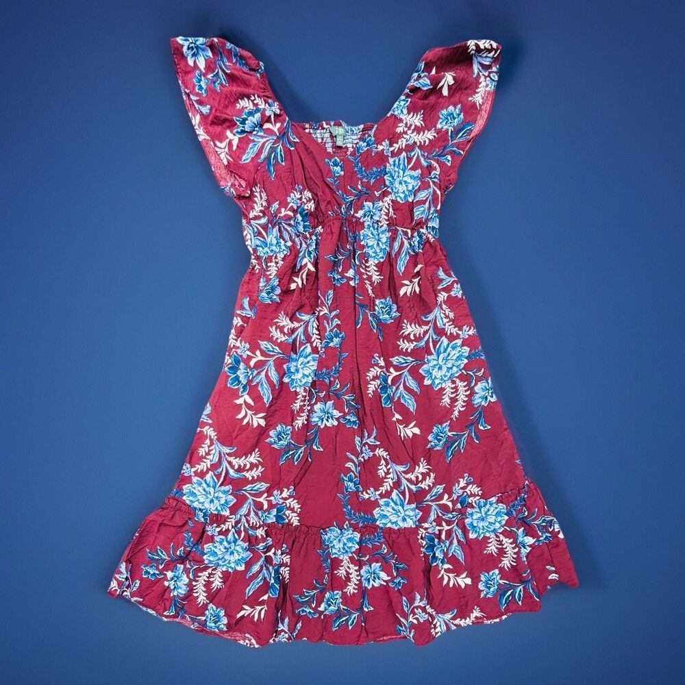 Terra & Sky Dress Womens 1X 16W 18W Burgundy Floral Midi Boho Rayon